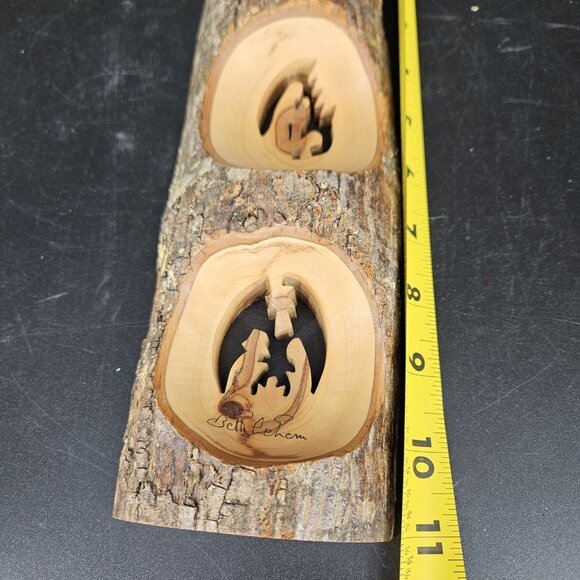 Olive Wood Nativity Scene Wall Art Hand Carved Bethlehem Signed 3 Panel 12" Tall - Picture 12 of 14